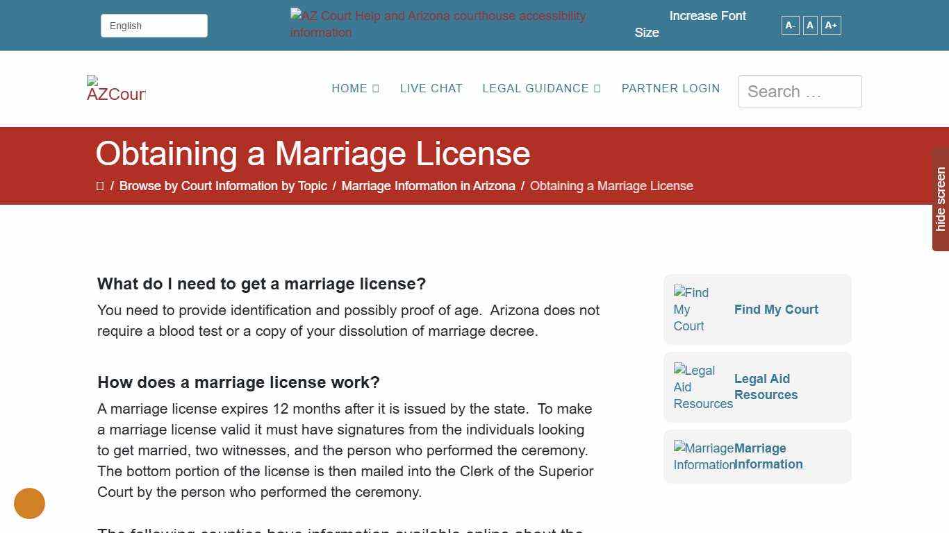 Information and Instruction on Obtaining a Marriage License in Arizona
